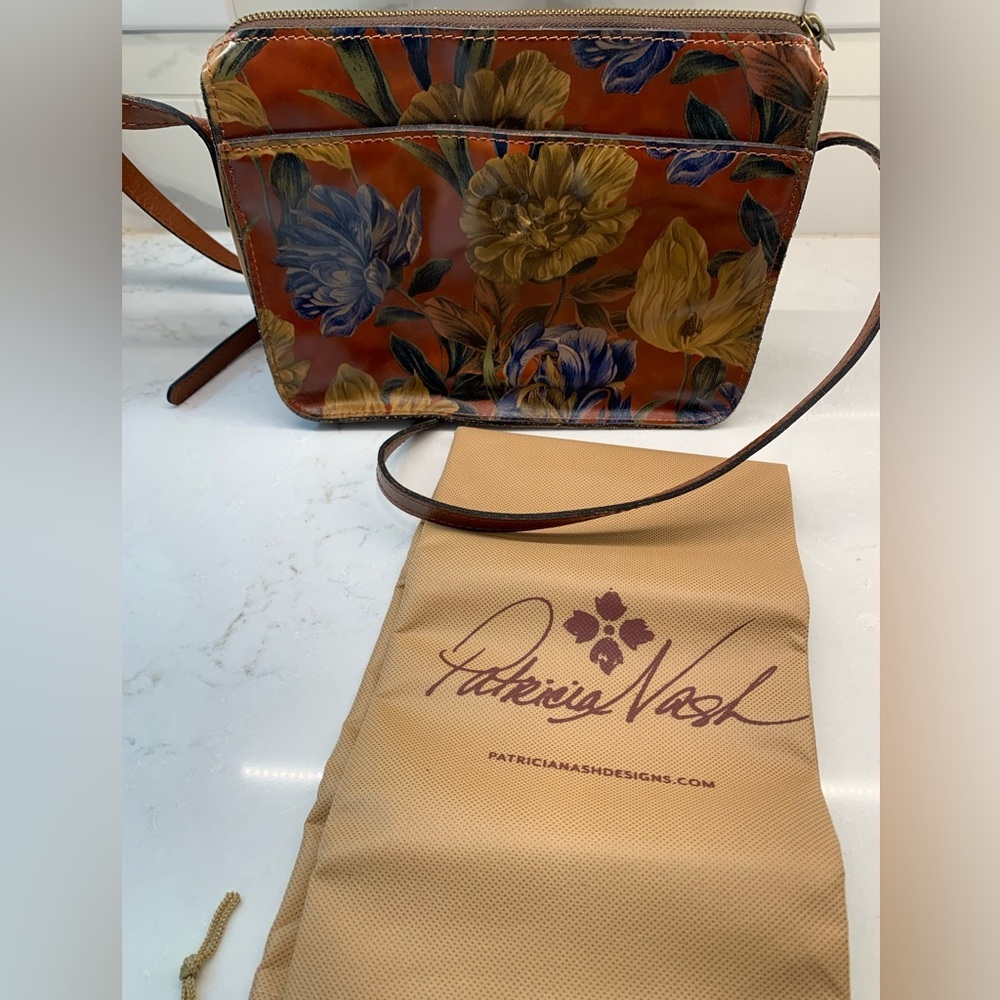 Patricia Nash Tan Floral Leather Enlightened Garden Larone Crossbody Bag